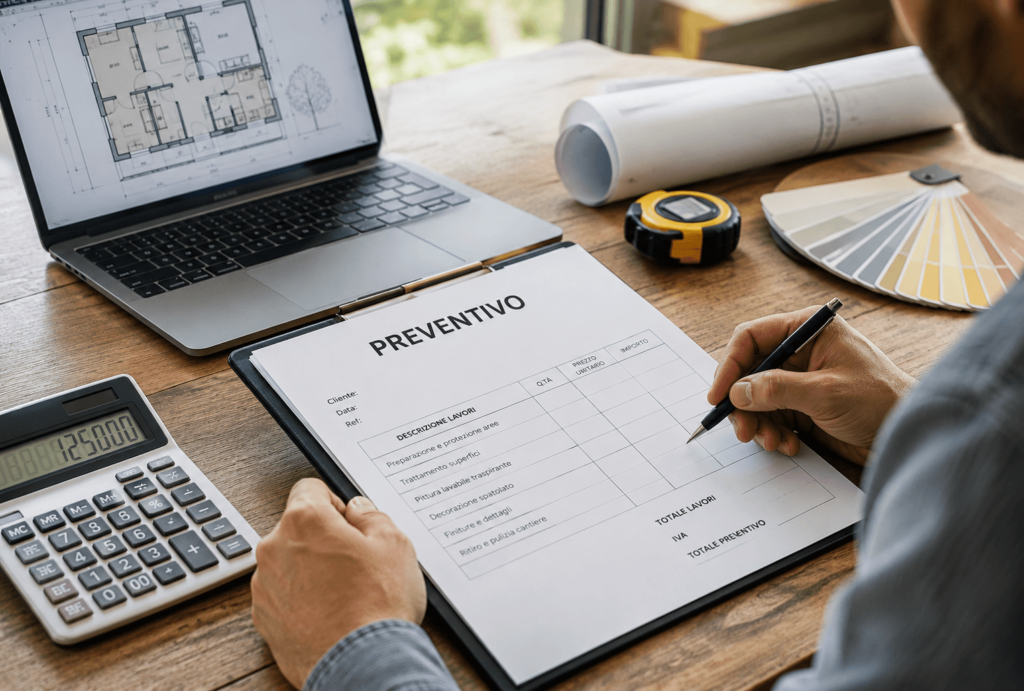 Preventivi dettagliati senza sorprese per pittura edile, decorazioni, ristrutturazioni complete, ripristino di facciate esterne e cartongesso